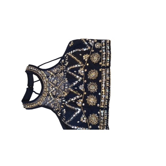 B.Darlin Juniors' BLUE HALTER NECK RHINESTONE BEADED CROPPED TOP SIZE 5/6 Vegas - Picture 6 of 16